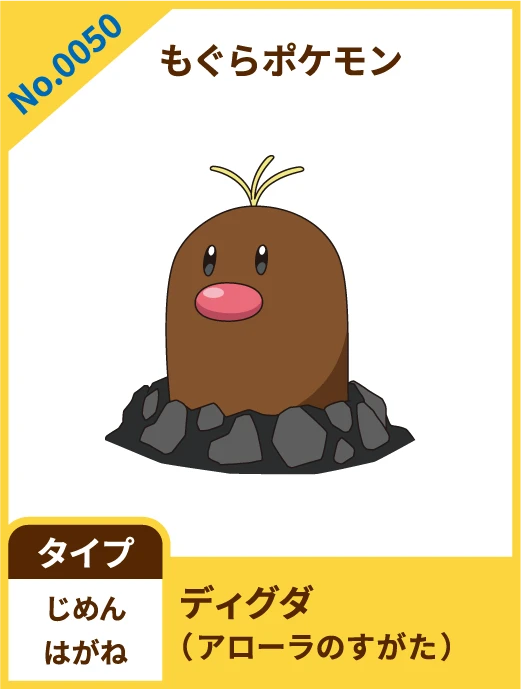 No.0050 もぐらポケモン ディグダ（アローラのすがた） タイプ じめん はがね